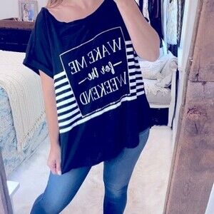 Cato black T-shirt Wake me for the weekend size 26/28W